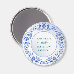 Aimant Porcelaine Blue Floral Wedding Favoriser