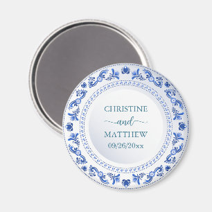 Aimant Porcelaine Blue Floral Wedding Favoriser