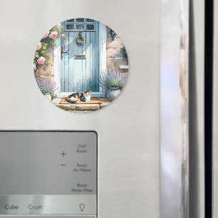 Aimant Porche Floral Cottagecore avec Chat Calicot