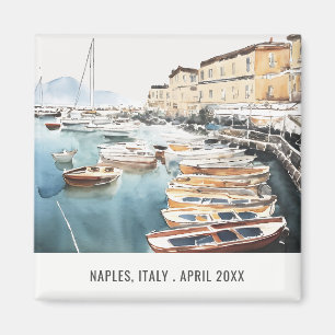 Aimant Port Père Noël Lucia Naples Italie Aquarelle Voyag