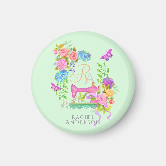 Aimant Porte - clé vert à ruban à coudre (Devant)