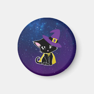 Aimant Porte-clés Chaton Noir Sorcier sous les Étoiles