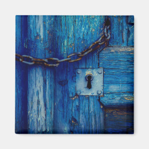 Aimant Porte de porte en bois peint rustique chaîne bleu