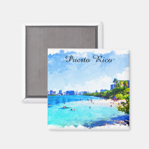 Aimant Porto Rico Tropical Watercolor Painting Caraïbes