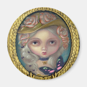 Aimant "Portrait avec l'aimant d'un casquette fleuri"