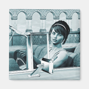 Aimant Portrait d'art de femme glamour bleu vintage