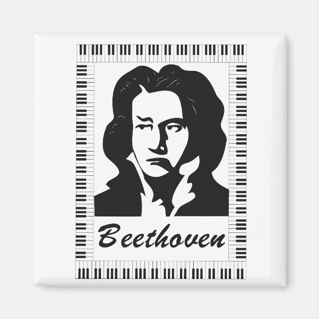 Aimant portrait de Beethoven avec cadre de clé de piano (Devant)