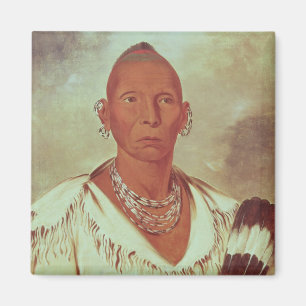 Aimant Portrait de faucon noir, chef indien