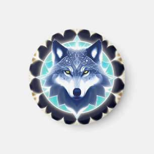 Aimant Portrait de loup aux yeux dorés intenses