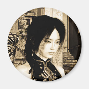 Aimant Portrait d'une femme asiatique vintage