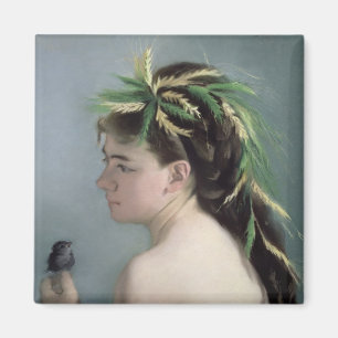 Aimant Portrait d'une fille tenant un moineau
