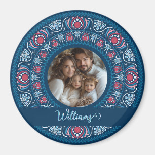 Aimant Portrait familial personnalisé Blue Festive Mandal