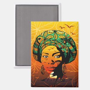 Aimant Portrait féminin africain avec coucher de soleil