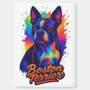 Aimant Portrait Pop Art Coloré de Boston Terrier