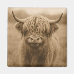 Aimant Portrait sépia de vache des Highlands