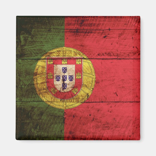Aimant Portugal Drapeau sur le vieux grain de bois (Devant)