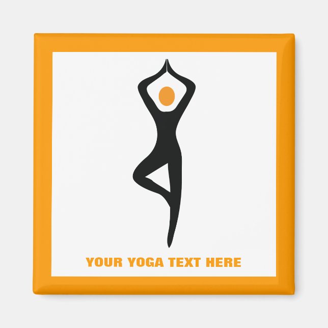 Aimant Pose de yoga noir, orange personnalisé (Devant)