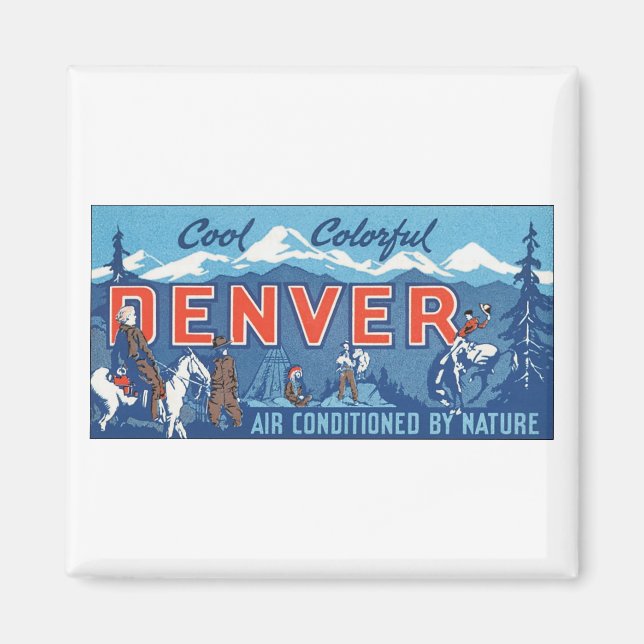 Aimant Poster de voyage de Denver couleur cool (Devant)