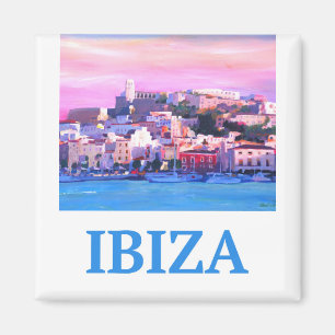 Aimant Poster rétro Ibiza Vieille ville et port
