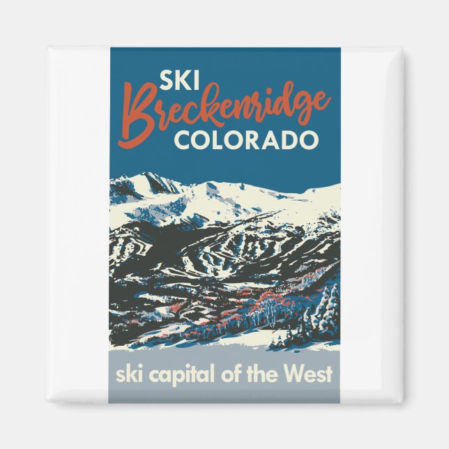 Aimant Poster vintage Ski BReckenridge Blue (Devant)