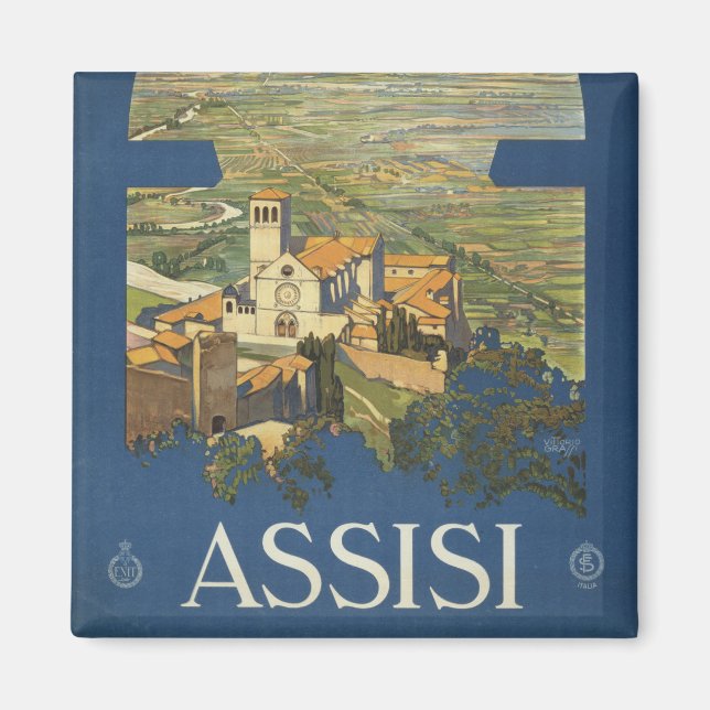 Aimant Poster Vintage voyage D'Assise, Italie (Devant)