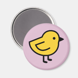 Aimant Poulet Jaune Sur Fond Rose