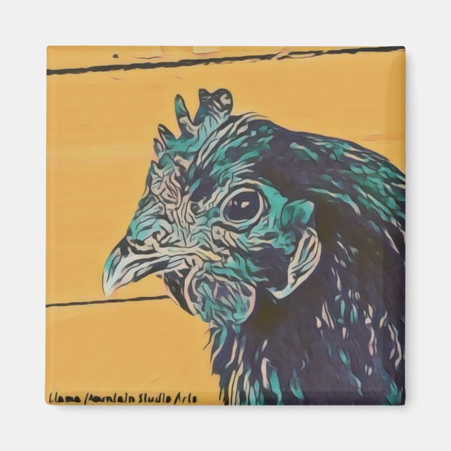 Aimant Poulet stylisé #1 turquoise (Devant)