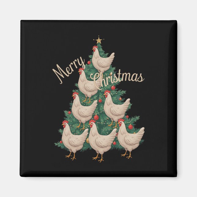Aimant Poulets de Noël Arbre drôle Poulets de Noël Arbre  (Devant)