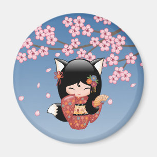 Aimant Poupée de Kitsune Kokeshi - fille de geisha de Fo