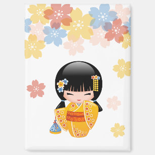 Aimant Poupée d'été Kokeshi - Kimono Jaune Geisha Girl