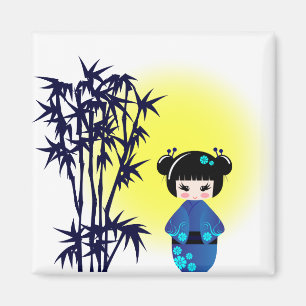 Aimant Poupée japonaise kokeshi au bambou au lever du so