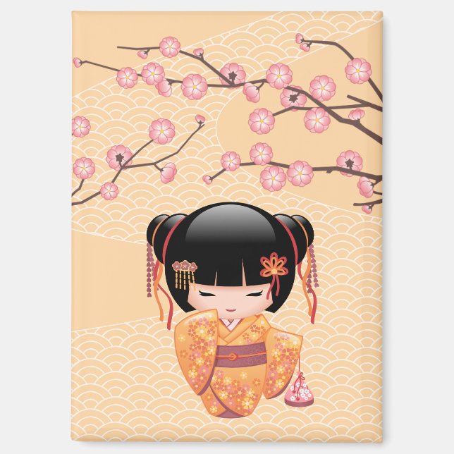 Aimant Poupée Ume Kokeshi - Japonaise Pêche Geisha Girl (Recto)