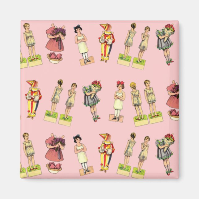 Aimant Poupées de papier vintage (Devant)