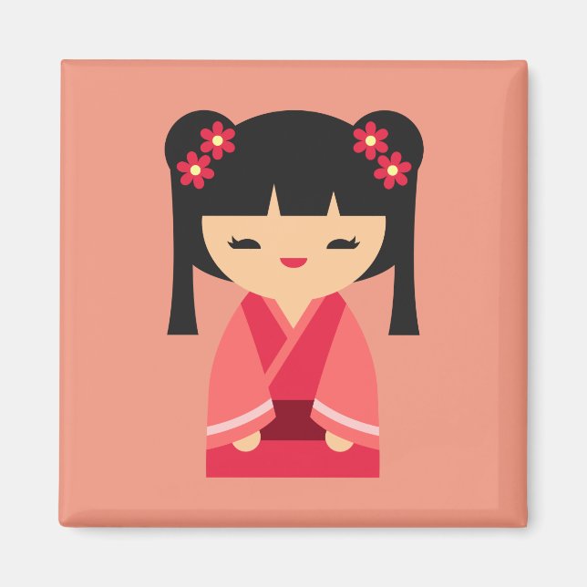 Aimant Poupées japonaises Kokeshi roses (Devant)