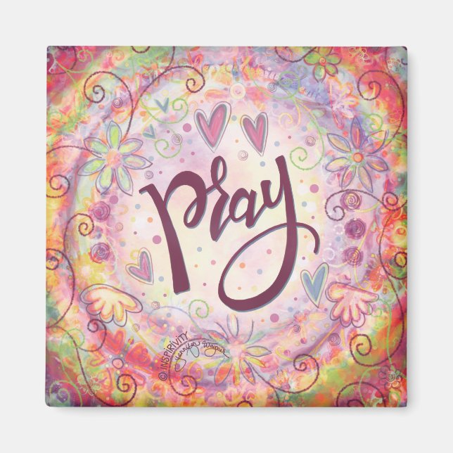 Aimant Pray Pray rose Floral tendance Foi Inspirationnell (Devant)
