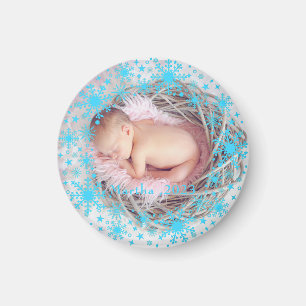 Aimant Premier Noël Baby Girl Snowflake Cadre photo