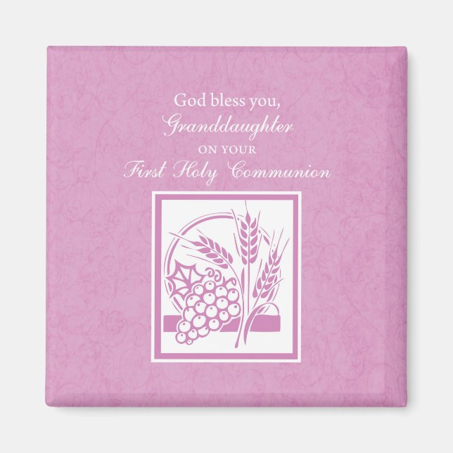 Aimant Première communion de la petite-fille, rose (Devant)