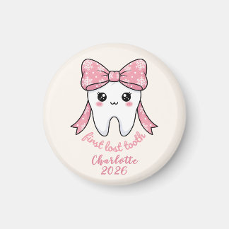Aimant Première Dent de Bébé Ruban Rose Kawaii