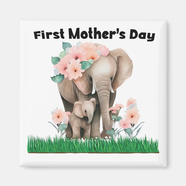 Aimant Première fête des mères éléphant mignon (Devant)