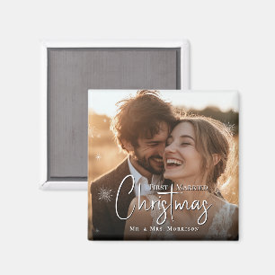 Aimant Première photo de mariage de Noël en étant mariés