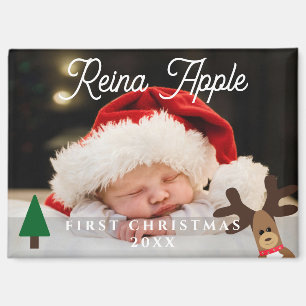 Aimant Première photo de Noël de bébé mignon Reindeer Mag