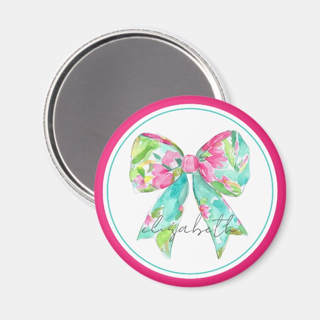 Aimant Preppy Rose et Green Bow Personnalisé (Recto/Verso)