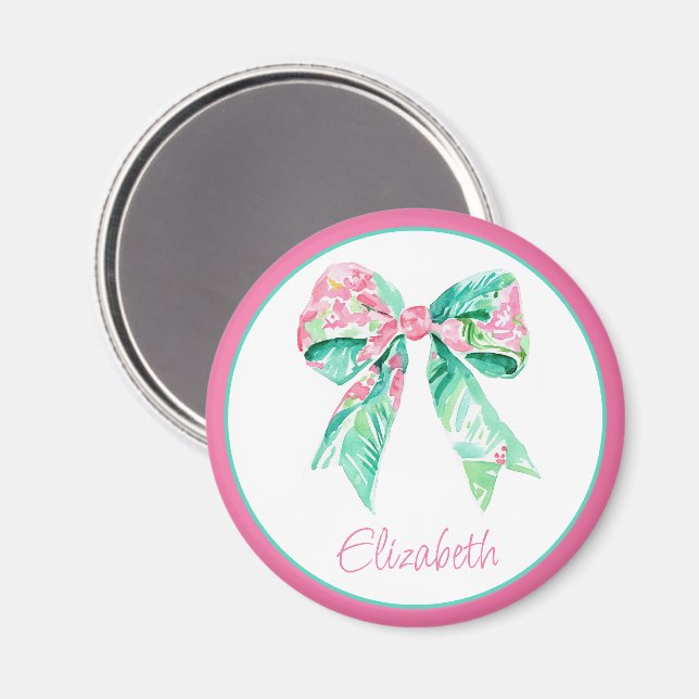 Aimant Preppy rose Floral Bow Personnalisé (Recto/Verso)