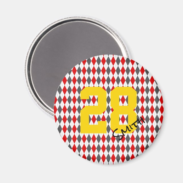 Aimant Preppy Team Spirit Jacquard Red Black Player Numér (Recto/Verso)