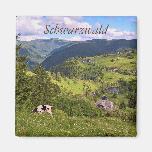 Aimant prés verts et une vache avec vue panoramique (Devant)