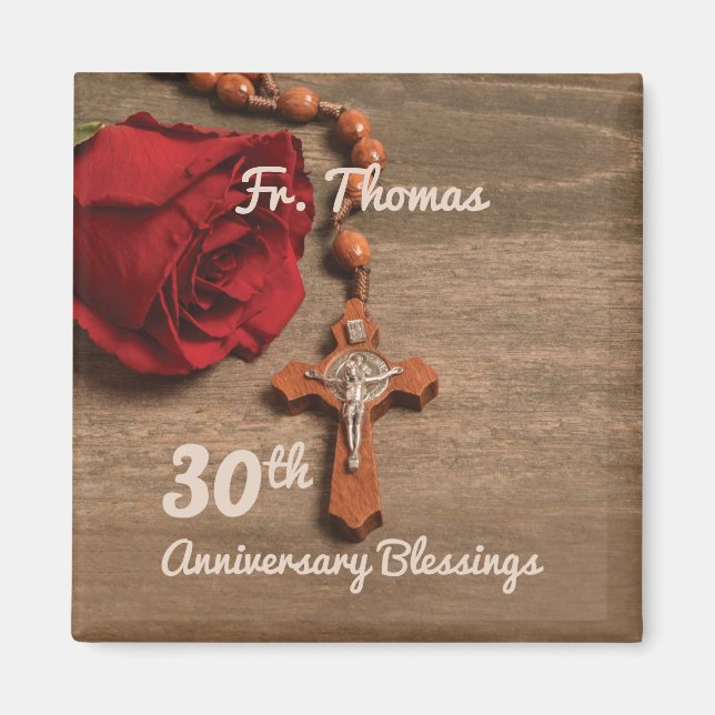 Aimant Prêtre 30ème anniversaire de l'Ordination Rose et  (Devant)