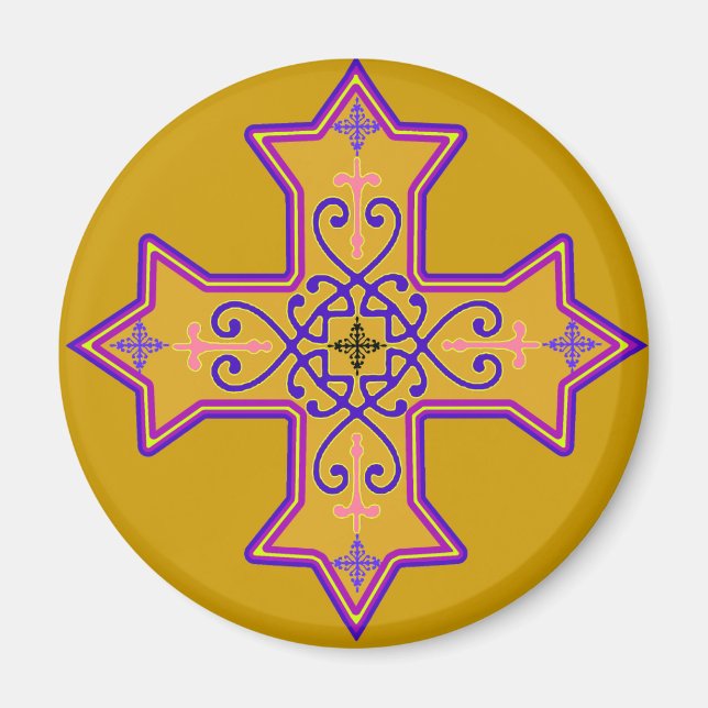 Aimant Pretty Gold et Pink Coptic Cross (Devant)