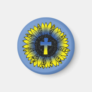 Aimant Priez pour Ukraine Tournesol et Croix
