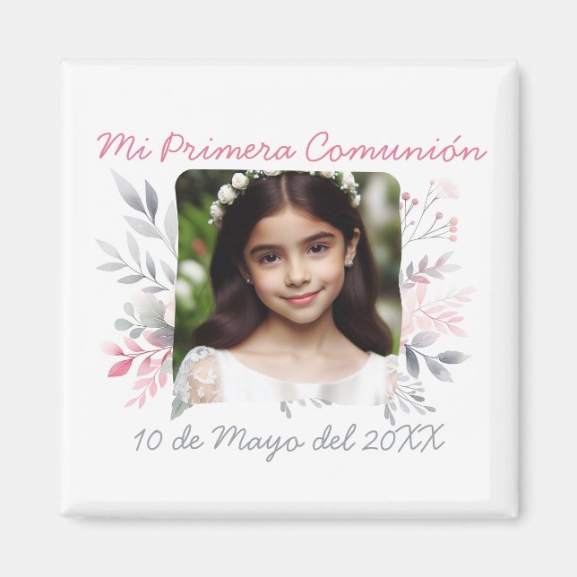 Aimant Primera Comunión con Foto y Flores Espagnol (Devant)