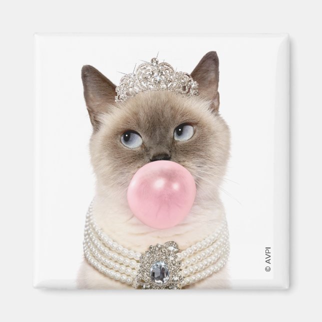 Aimant Princesse Chat soufflant de bulle gomme (Devant)